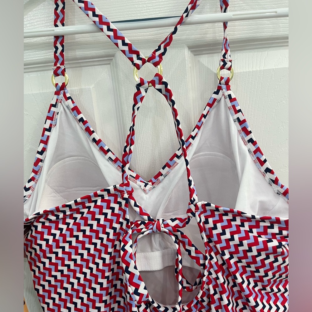 NWT Kona Sol Red White Blue Chevron Women's PLUS One-Piece Swimsuit Bathing Suit - Picture 6 of 11